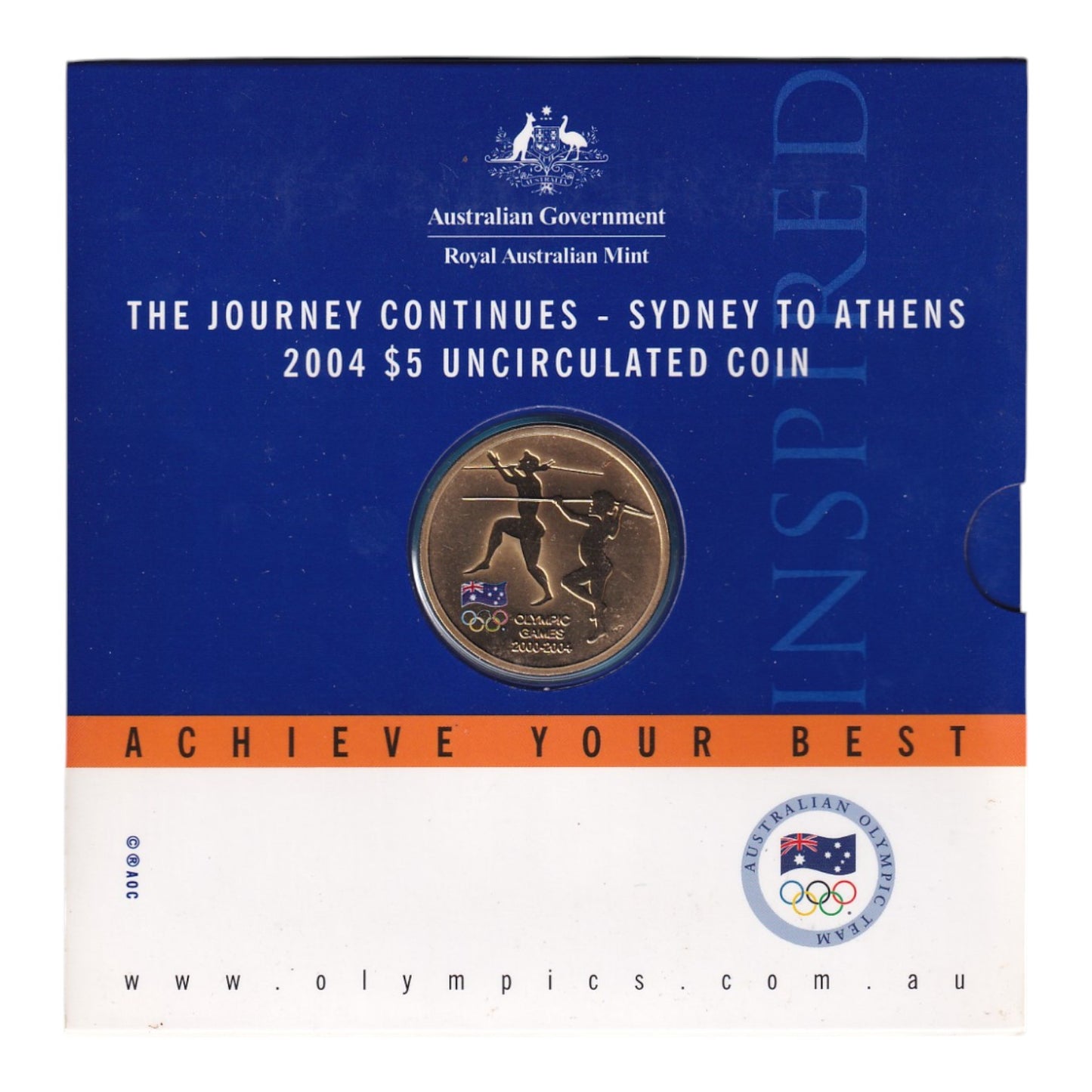 2004 $5 Coin - The Journey Continues - Sydney to Athens - Olympic Games