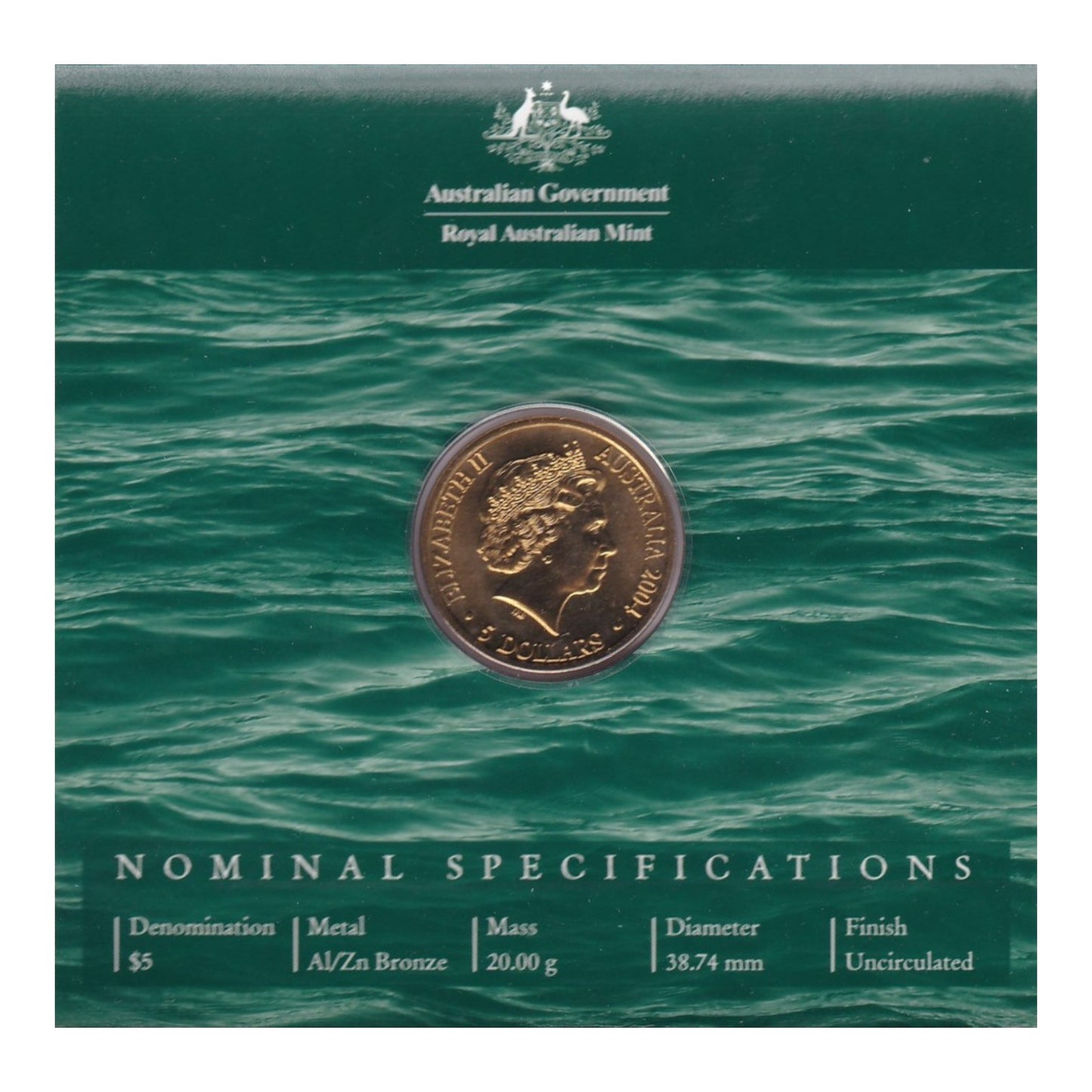 2004 $5 Coin - Bicentenary of Tasmania - 'H' Mintmark