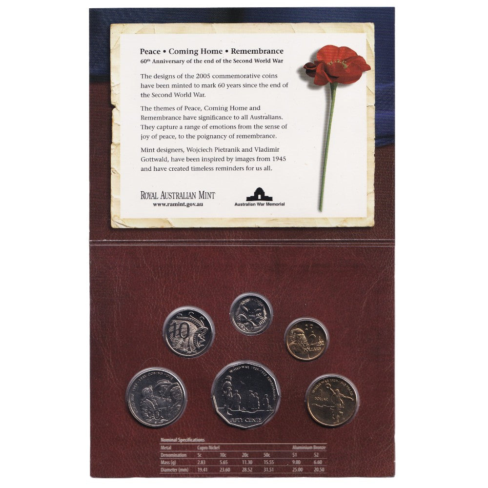 2005 Royal Australian Mint Uncirculated Coin Set - Commemorating the 60th anniversary of the end of World War 2