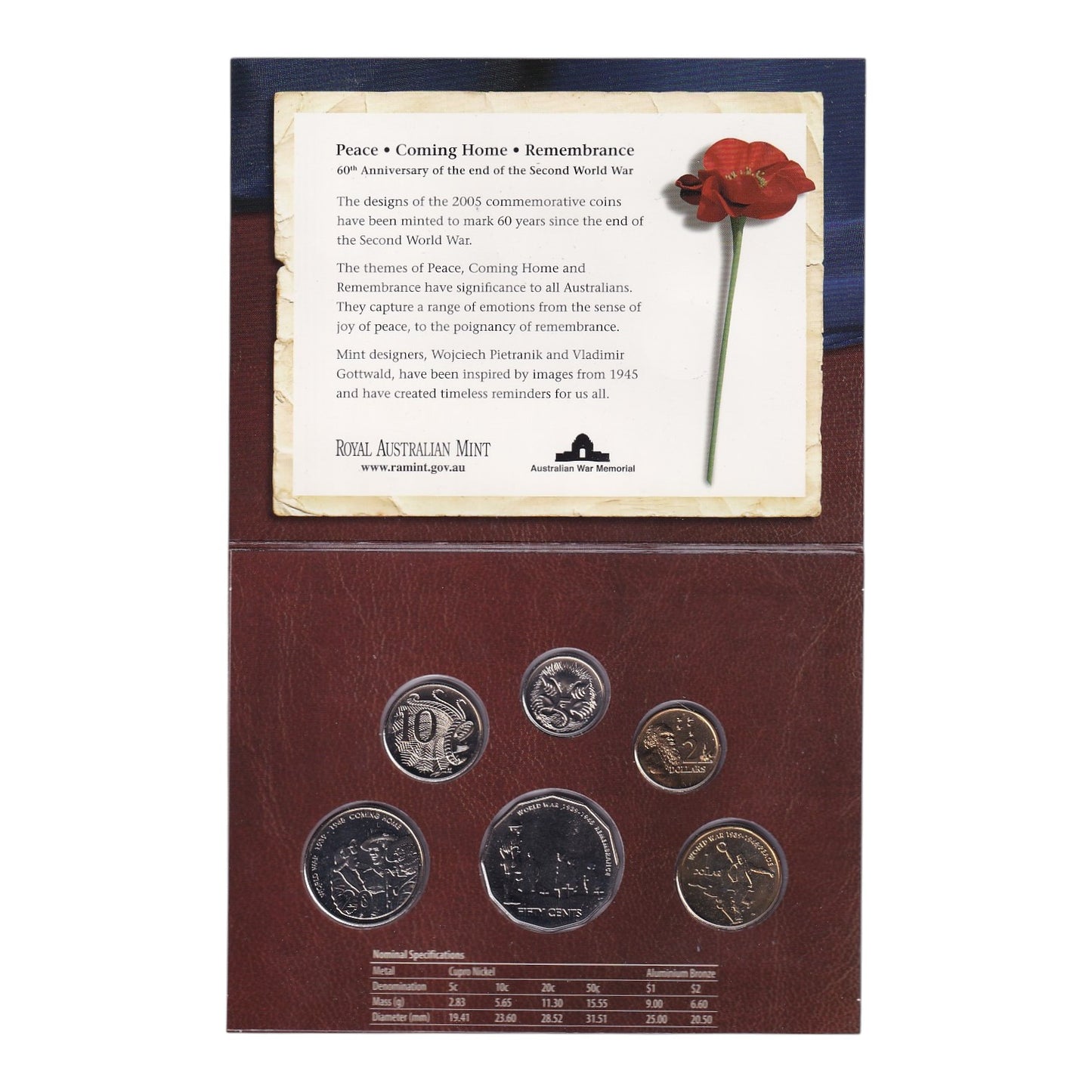 2005 Royal Australian Mint Uncirculated 6 Coin Set *Toned 50c Coin*