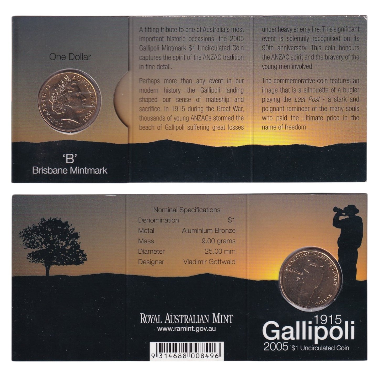 2005 $1 Coin - 90th Anniversary Gallipoli Landing 1915-2005