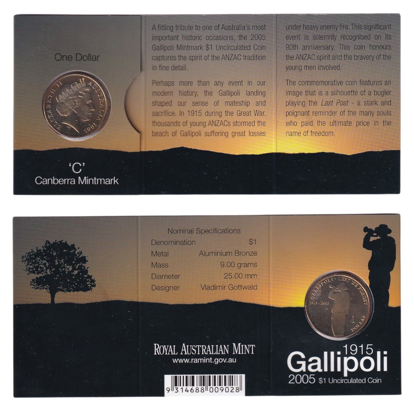 2005 $1 Coin - 90th Anniversary Gallipoli Landing 1915-2005