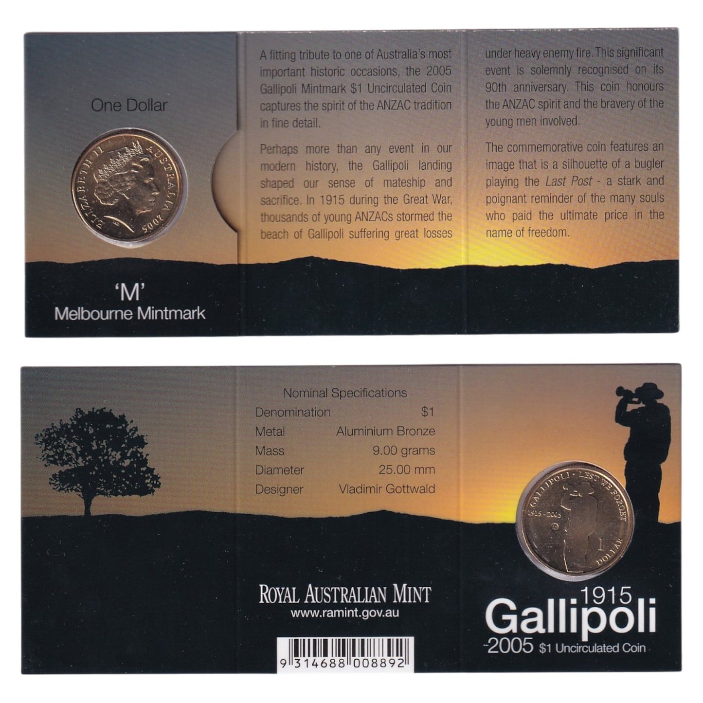 2005 $1 Coin - 90th Anniversary Gallipoli Landing 1915-2005