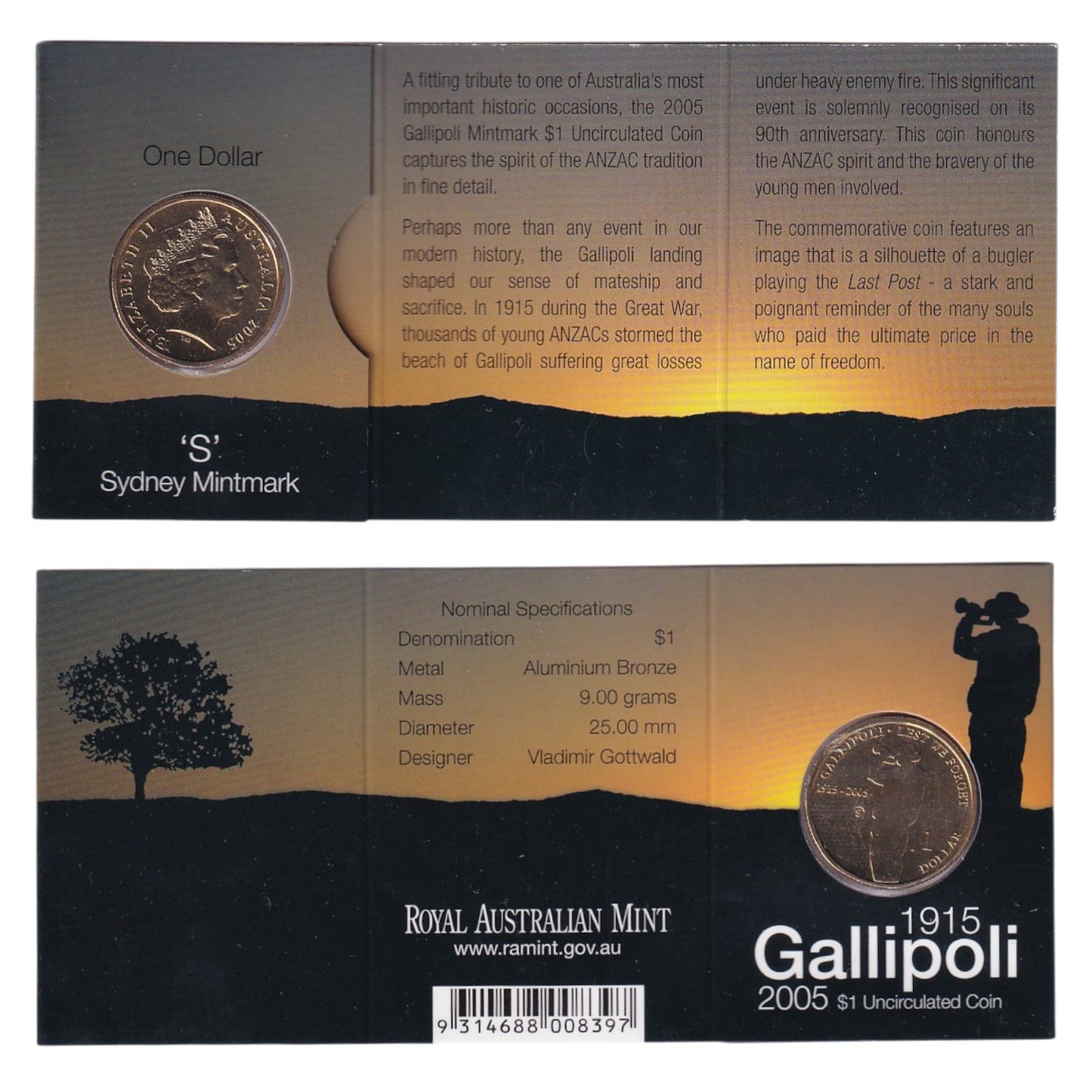 2005 $1 Coin - 90th Anniversary Gallipoli Landing 1915-2005