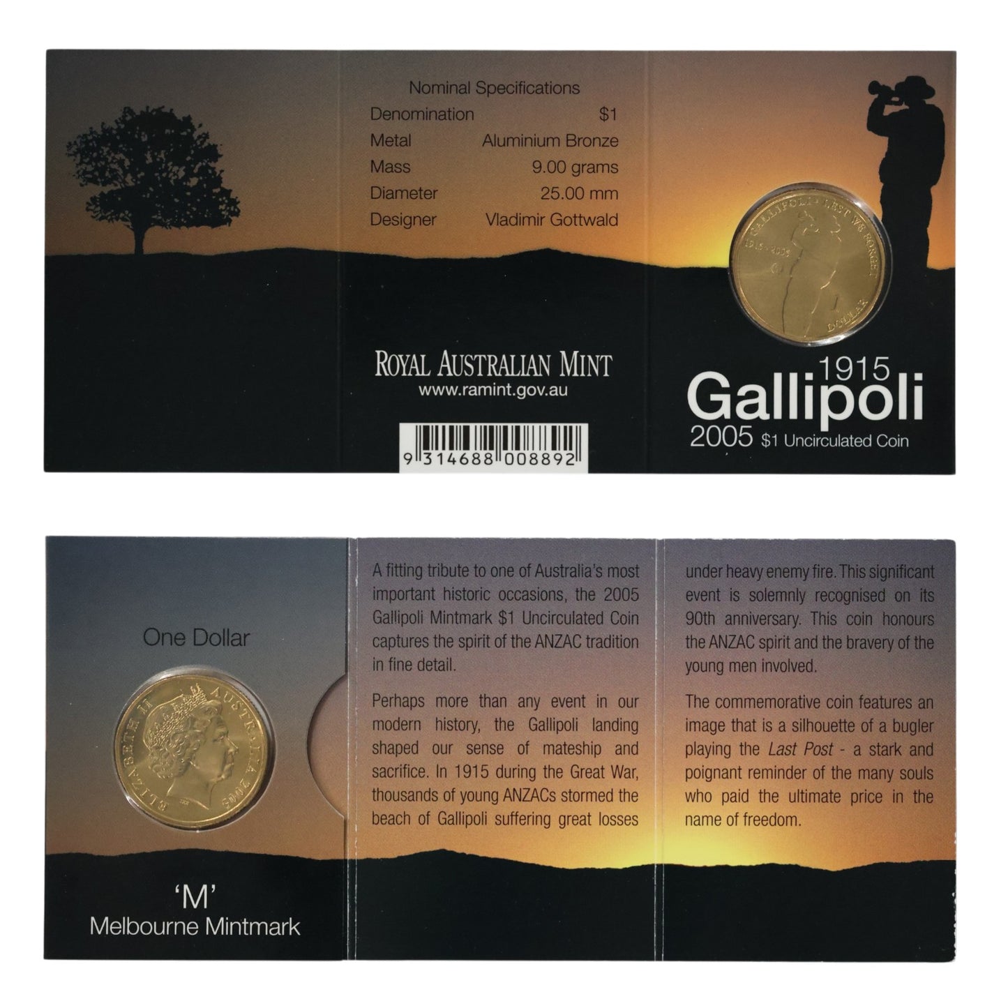 2005 $1 Coin - 90th Anniversary Gallipoli Landing 1915-2005
