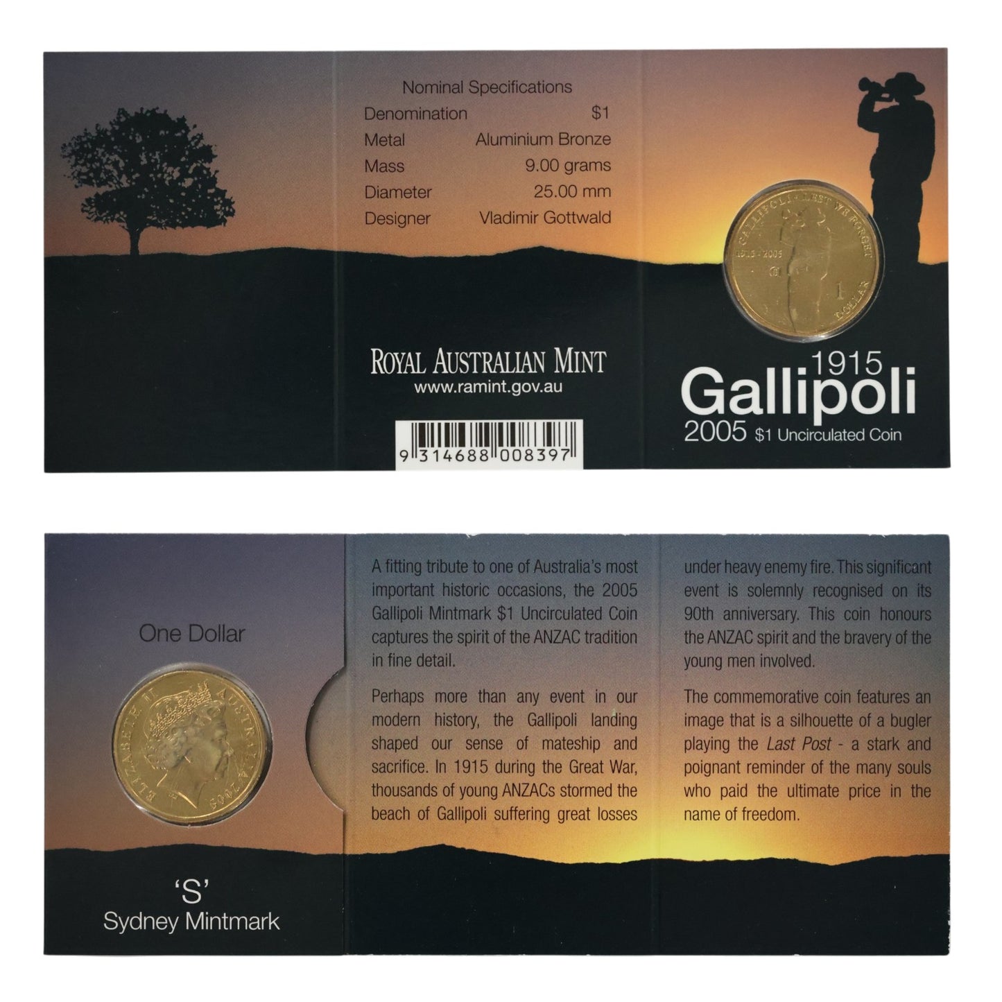 2005 $1 Coin - 90th Anniversary Gallipoli Landing 1915-2005