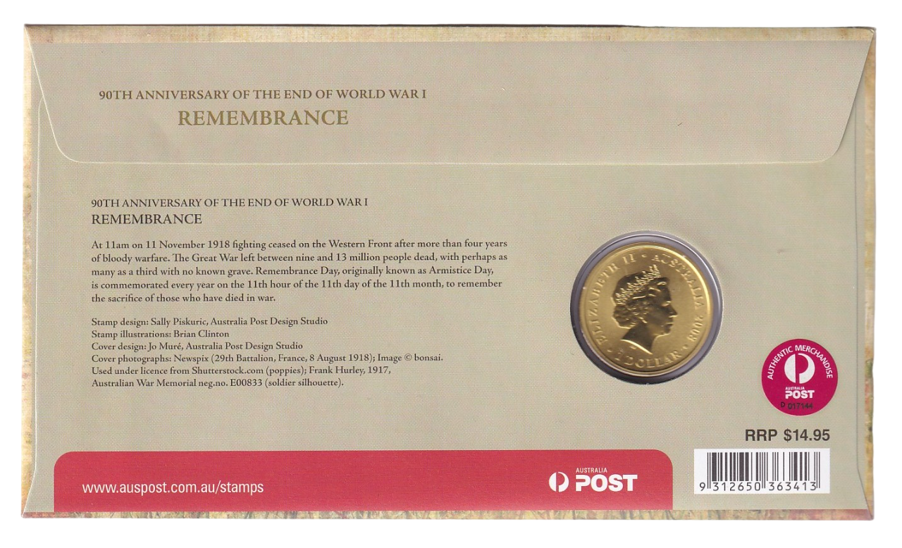 2008 Perth Mint PNC - 90th Anniversary of the End of World War I - Remembrance