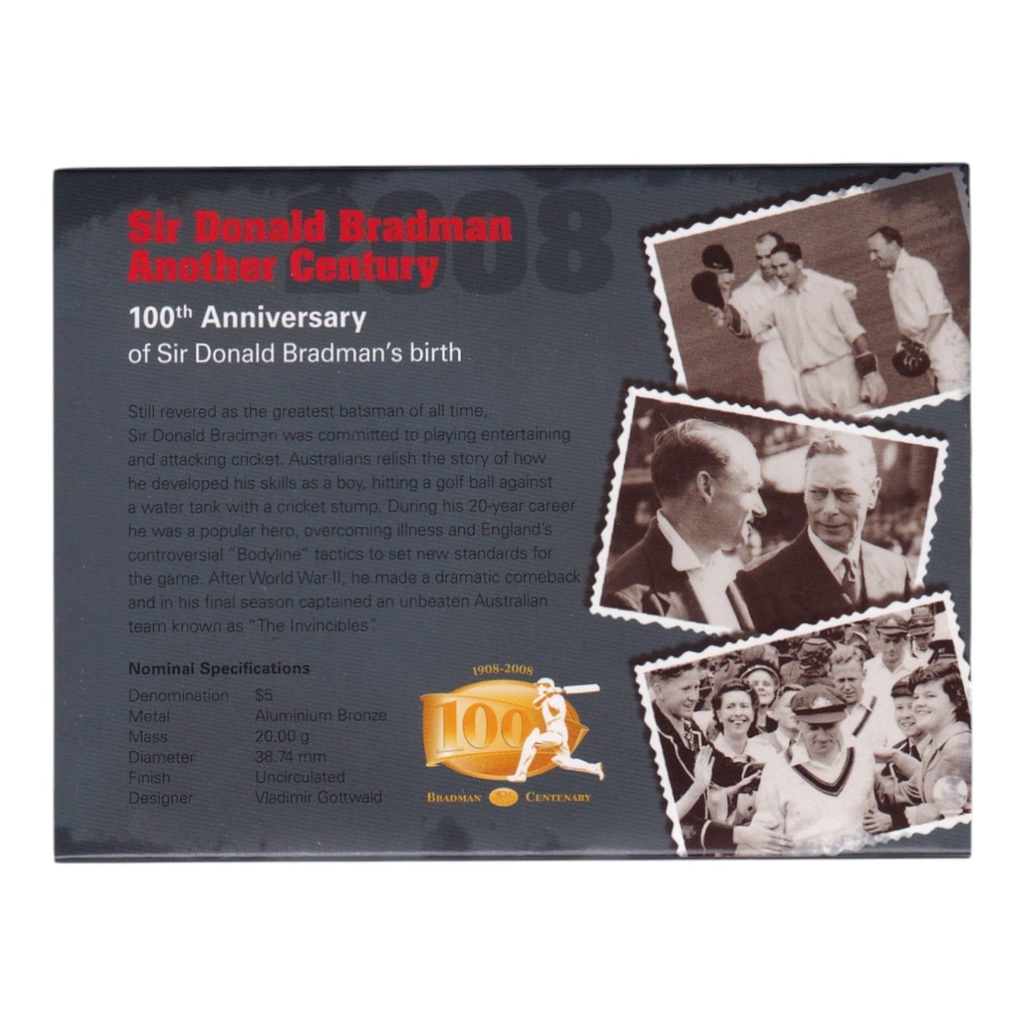2008 $5 Coin - 100th Anniversary of Sir Donald Bradman's Birth