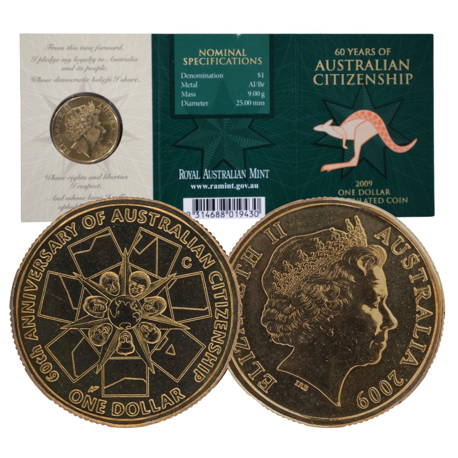 2009 $1 Coin - 60 Years of Australian Citizenship – Loose Change Coins
