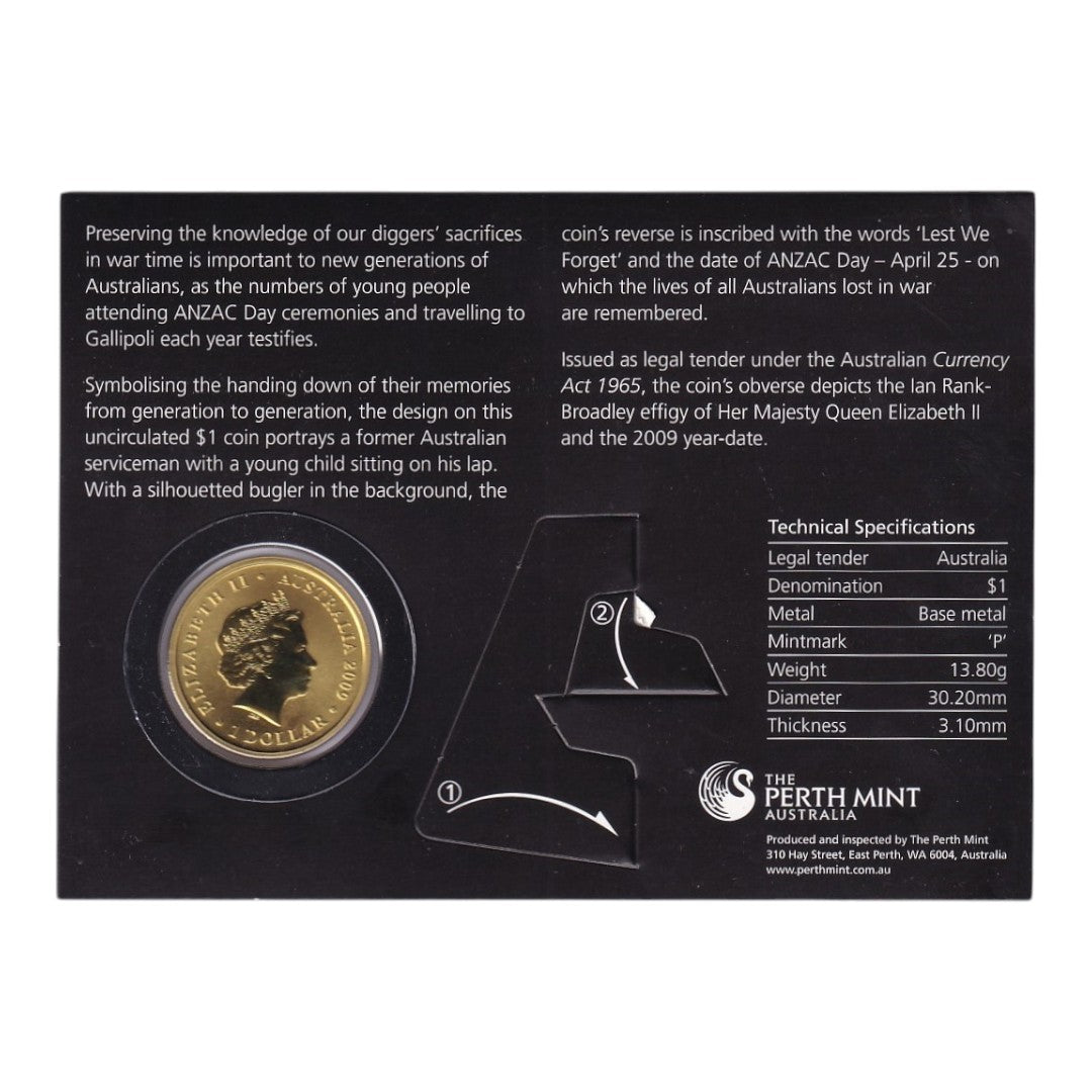 2009 Perth Mint ANZAC Day One Dollar Coin - Diggers