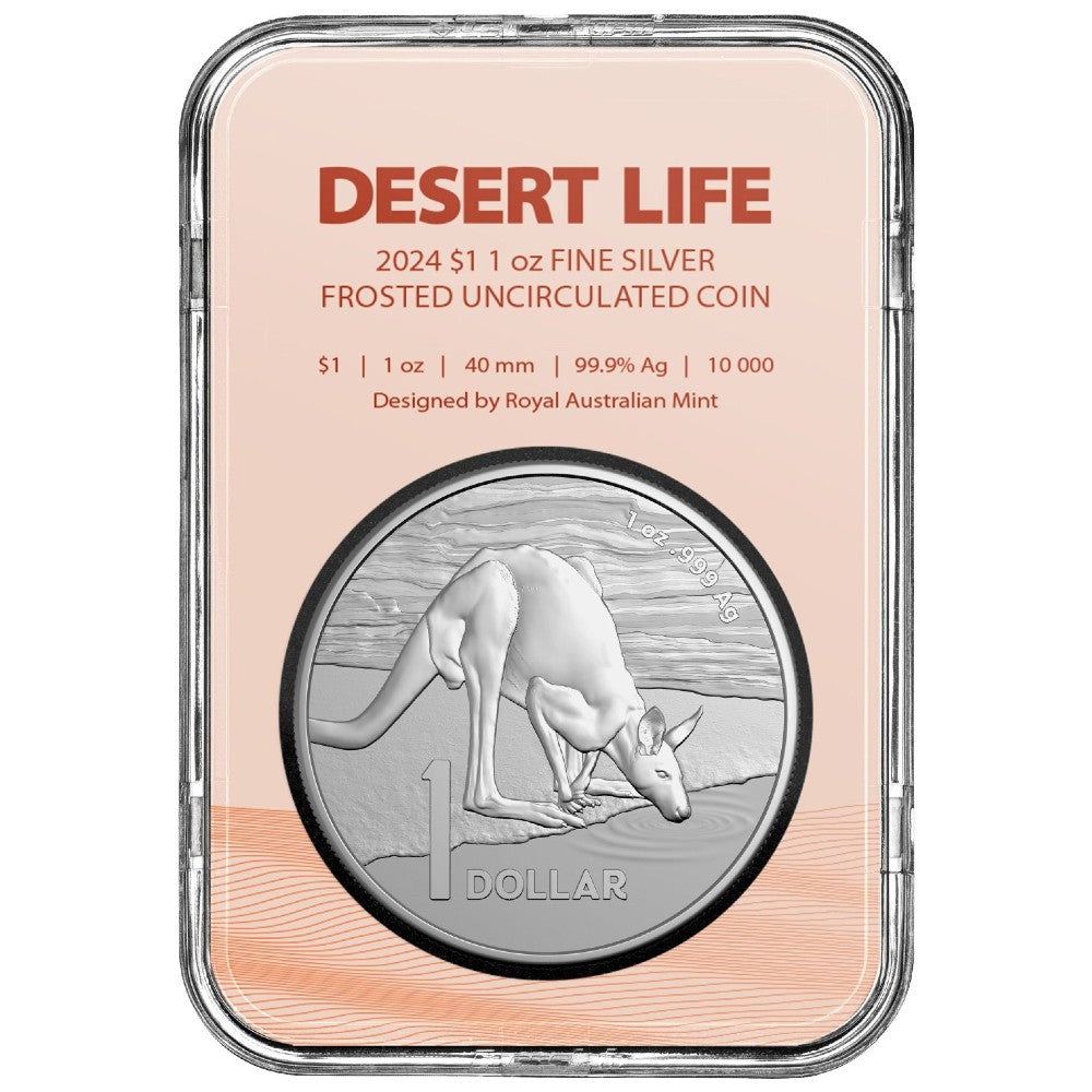 2024 $1 1oz Frosted Fine Silver Uncirculated Coin - Kangaroo Series: Desert Life