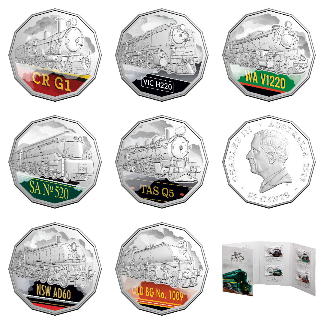 2025 50c Coloured Uncirculated Seven-Coin Collection - Steam Giants