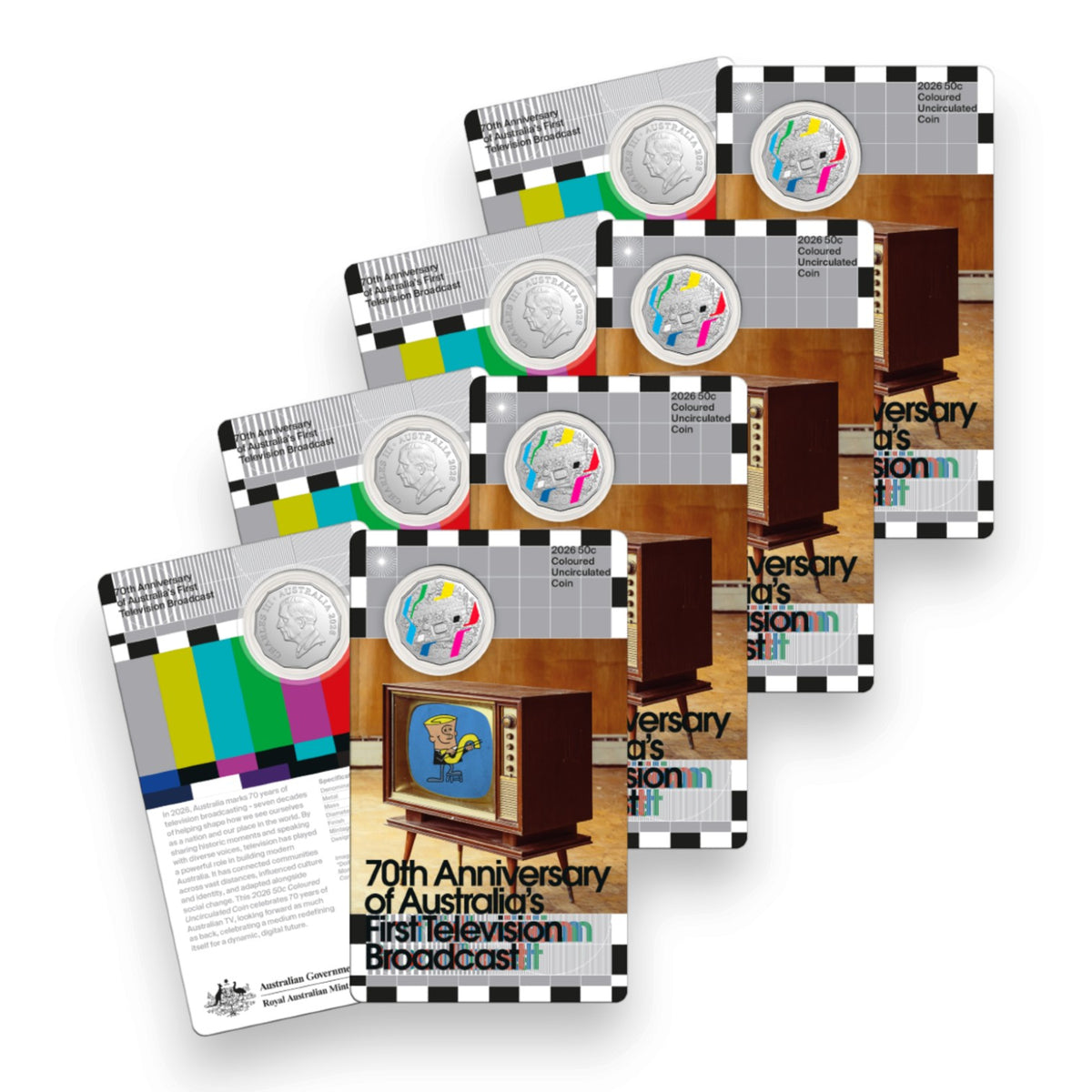 2026 50c Coloured UNC Coin - 70th Anniversary TV Broadcast (Single & Multi-Buy Saver Pack)