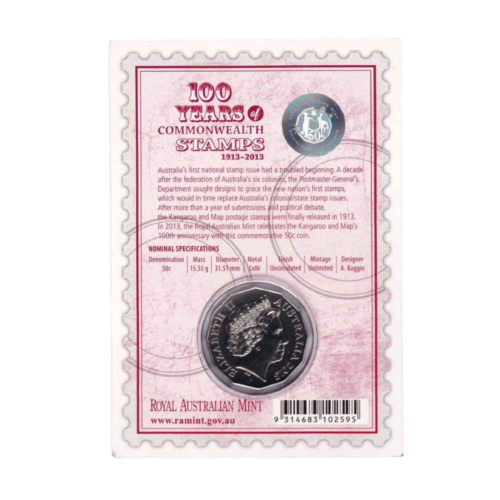 2013 50c Coin - 100 Years of Commonwealth Stamps