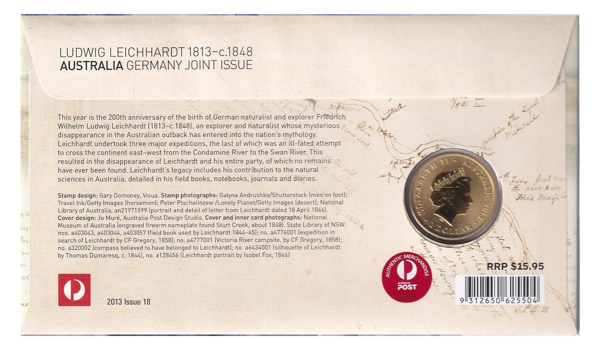 2013 Perth Mint PNC - Ludwig Leichhardt 200th Anniversary