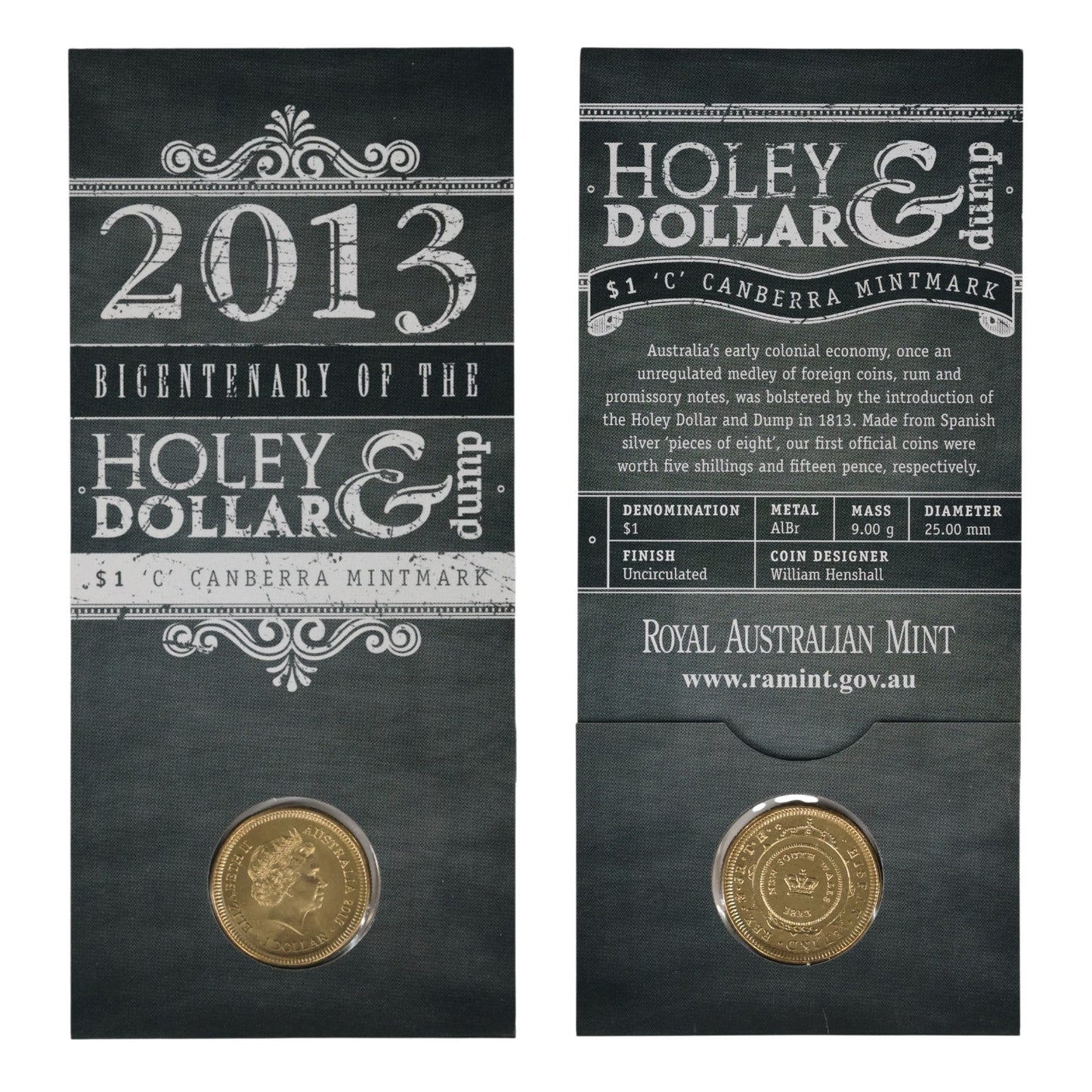 2013 $1 Coin - Bicentenary of the Holey Dollar & Dump - 'C' Mintmark