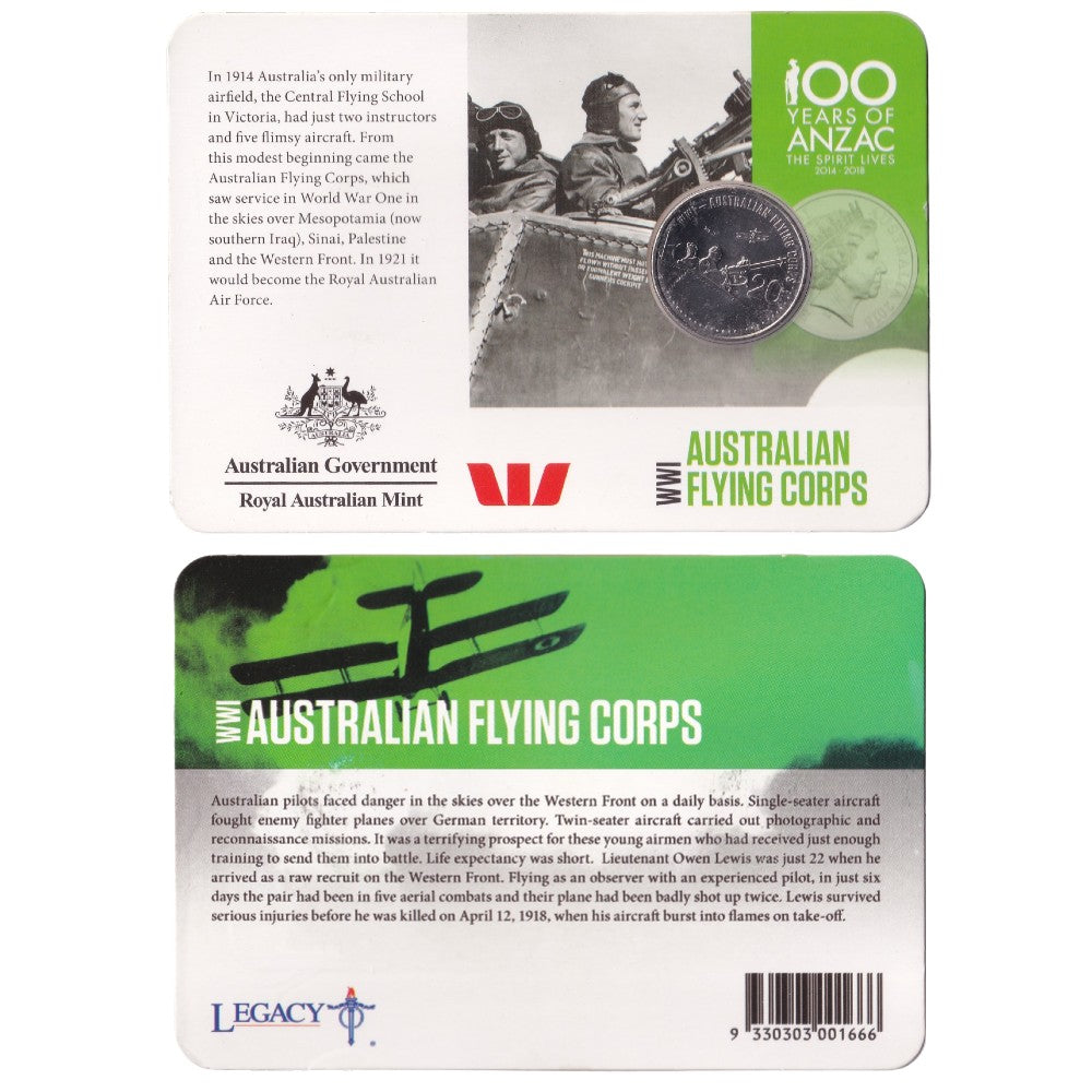 2015 20c Coin - Anzacs Remembered - Australian Flying Corps