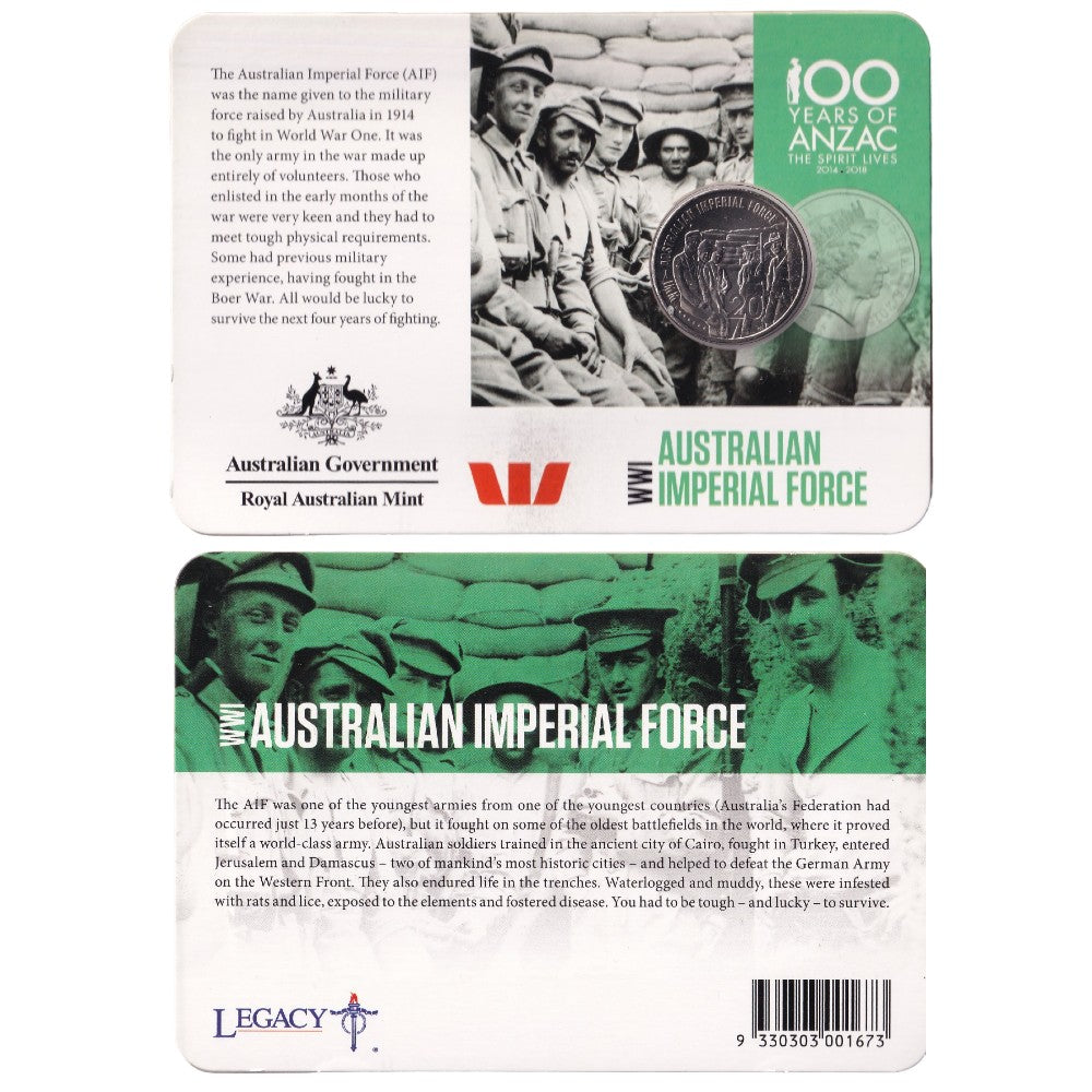 2015 20c Coin - ANZACS Remembered - Australian Imperial Force