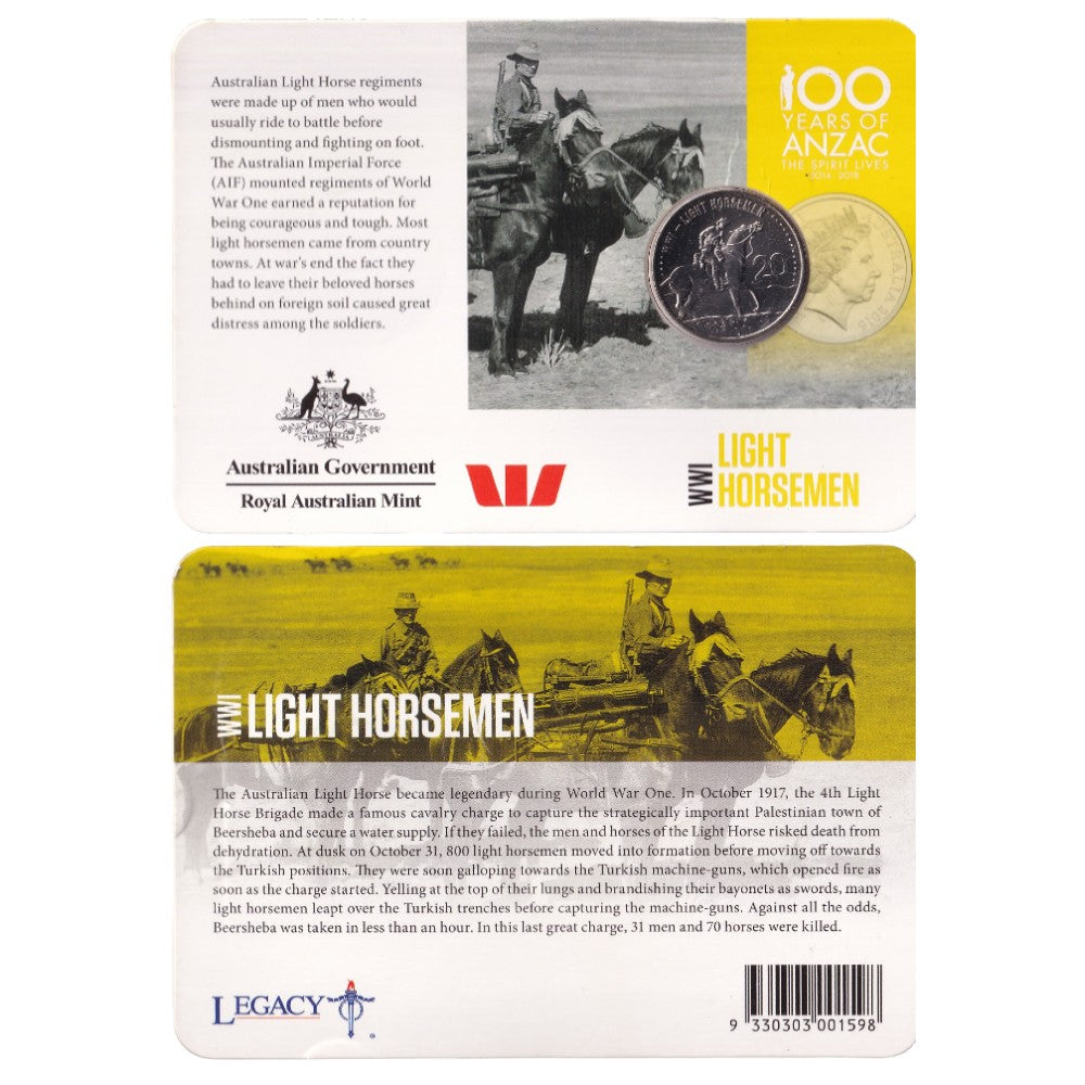 2015 20c Coin - ANZACS Remembered - Light Horsemen
