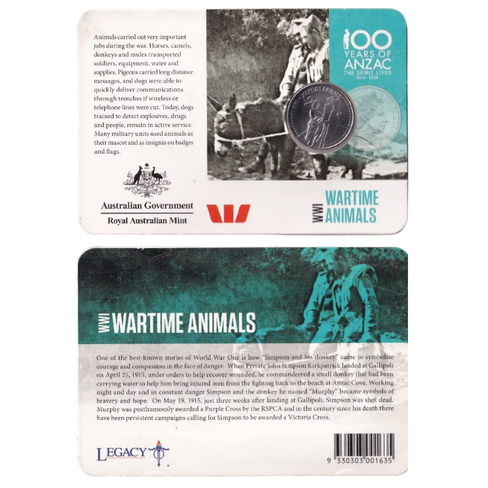 2015 20c Coin - ANZACS Remembered - Wartime Animals