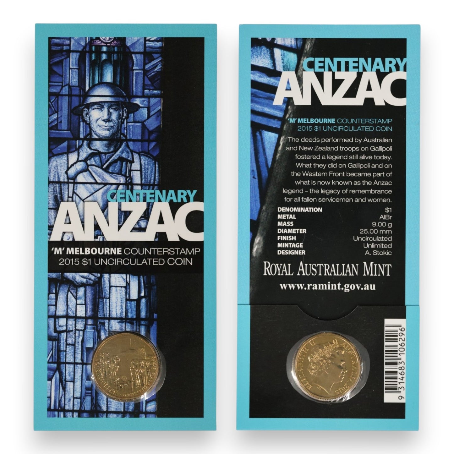 2015 $1 Coin - Anzac Centenary 1915-2015 (Melbourne 'M' Counterstamp)