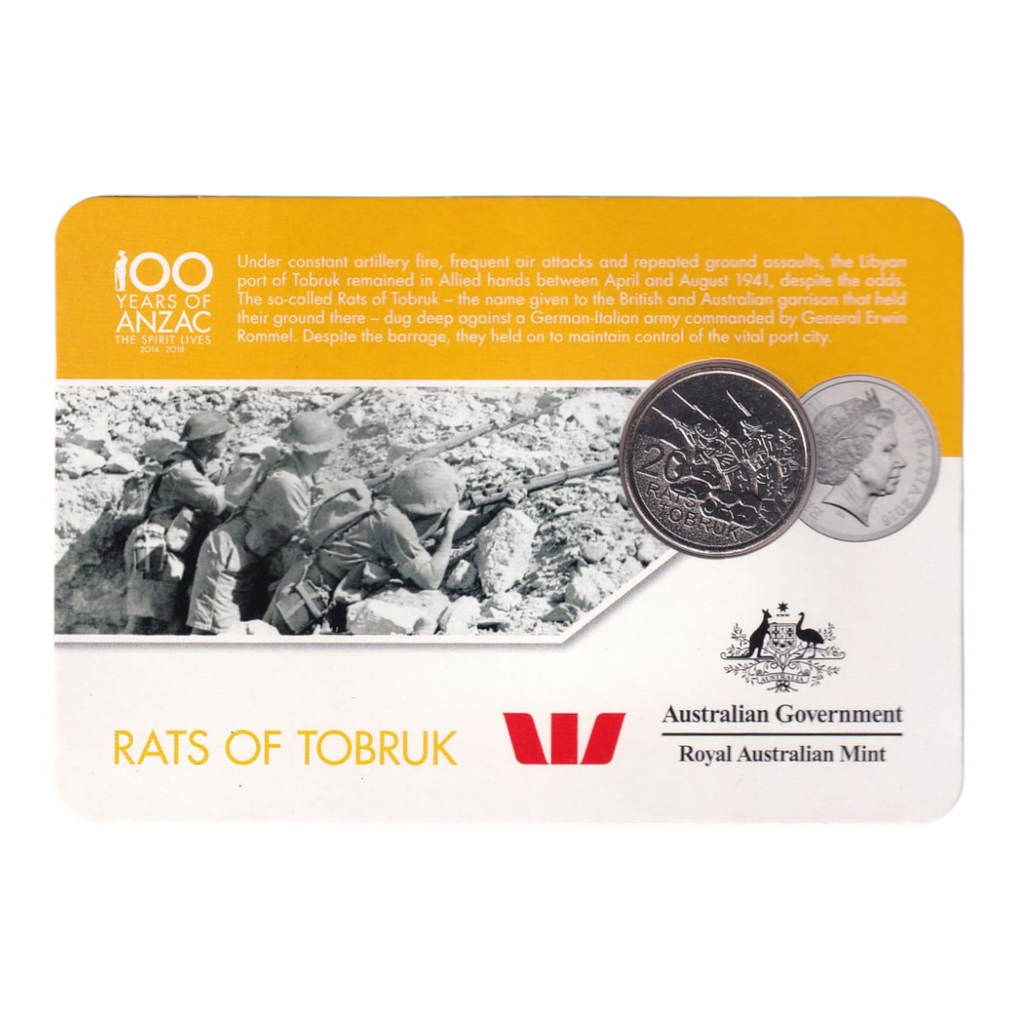 2016 20 Cent Coin - 'Anzac to Afghanistan' - Rats of Tobruk