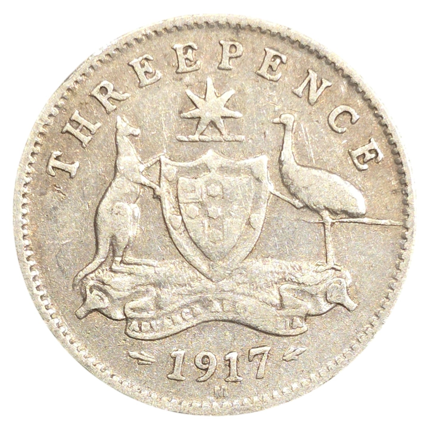 1917 Australian Threepence - "Three-Legged Emu" Die Crack Error