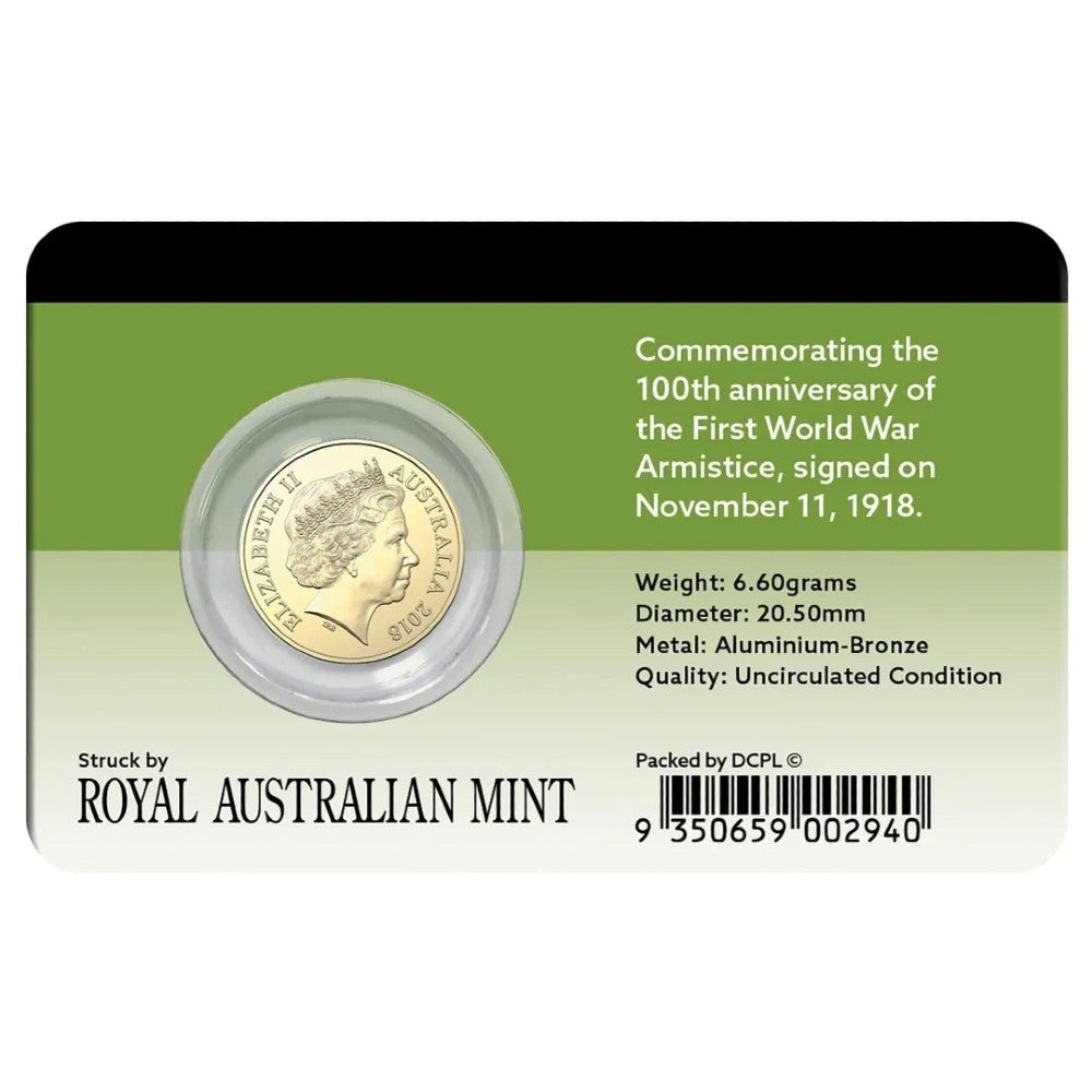 2018 $2 Remembrance Day - Armistice Centenary - Colour Aluminium-Bronze Uncirculated Coin Pack