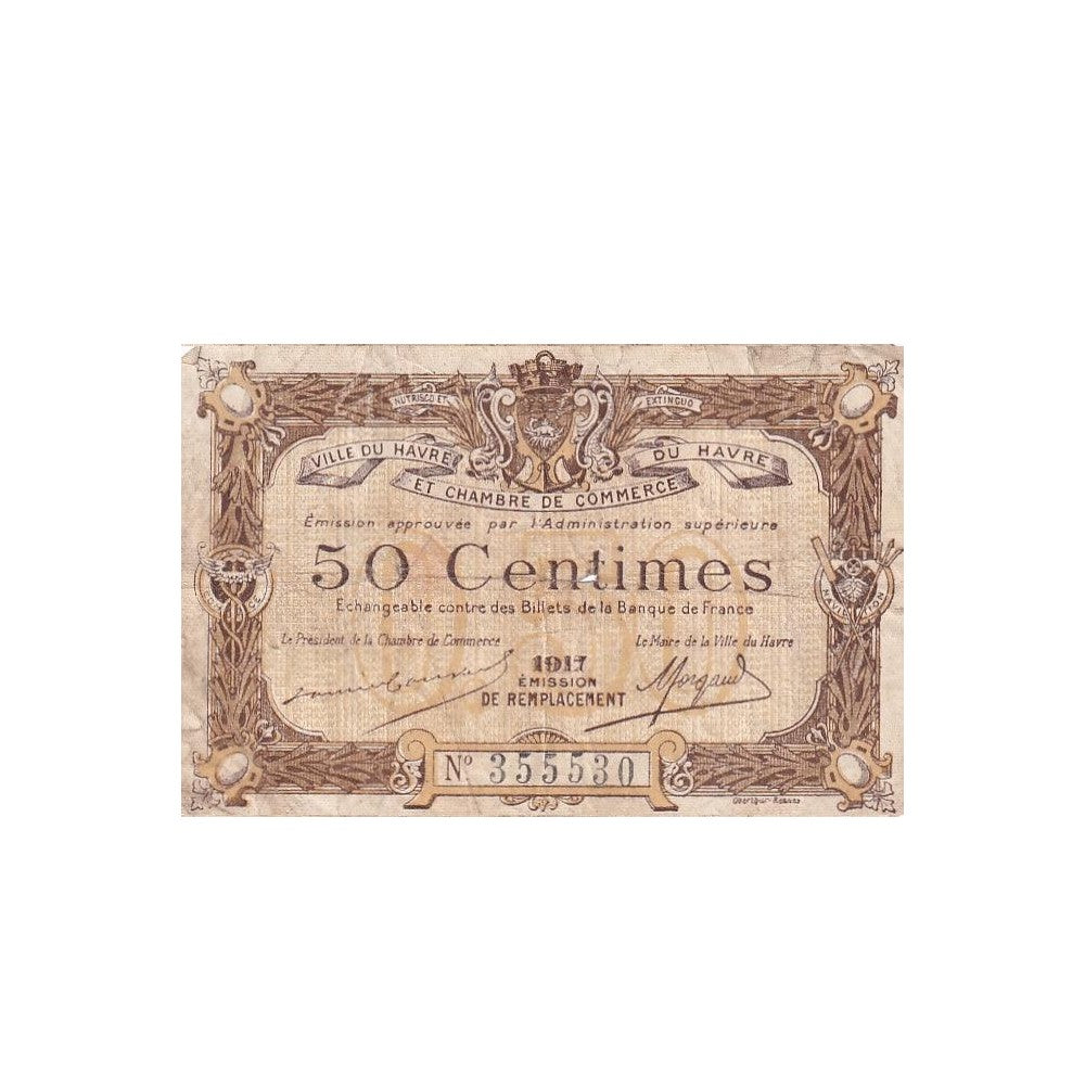 1917 France - 50 Centimes - Ville et Chambre de Commerce du Havre (Notgeld)