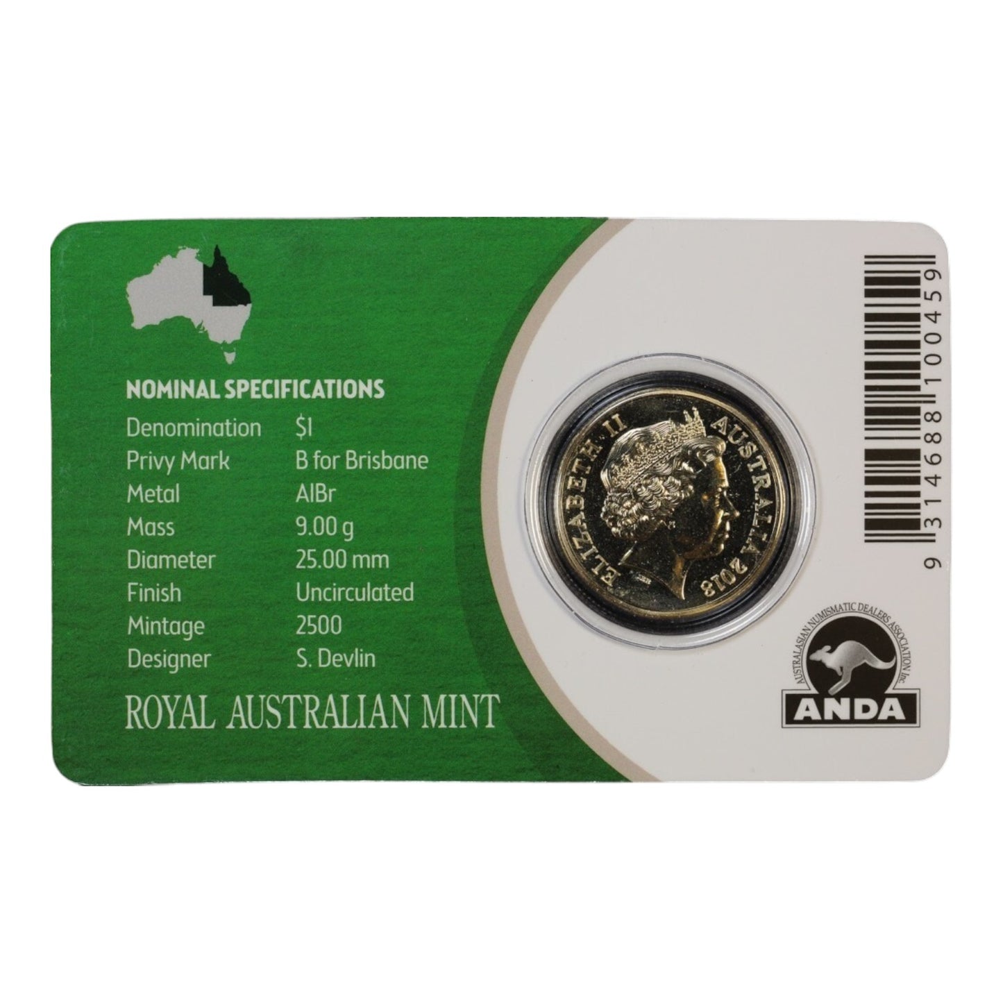 2018 $1 Coin - Brisbane Money Expo - Mob of Roos - 'B' Privymark