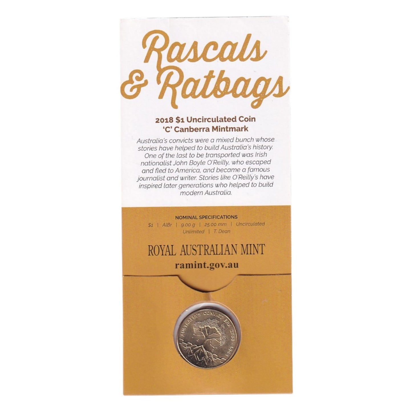 2018 $1 Coin - Rascals & Ratbags - Boyle O'Reilly - 'C' Mintmark