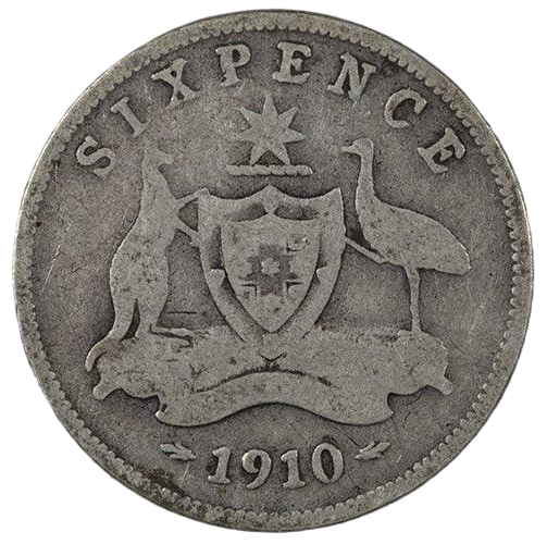 1910 Australian Sixpence - Considered a slightly harder date - Very Good