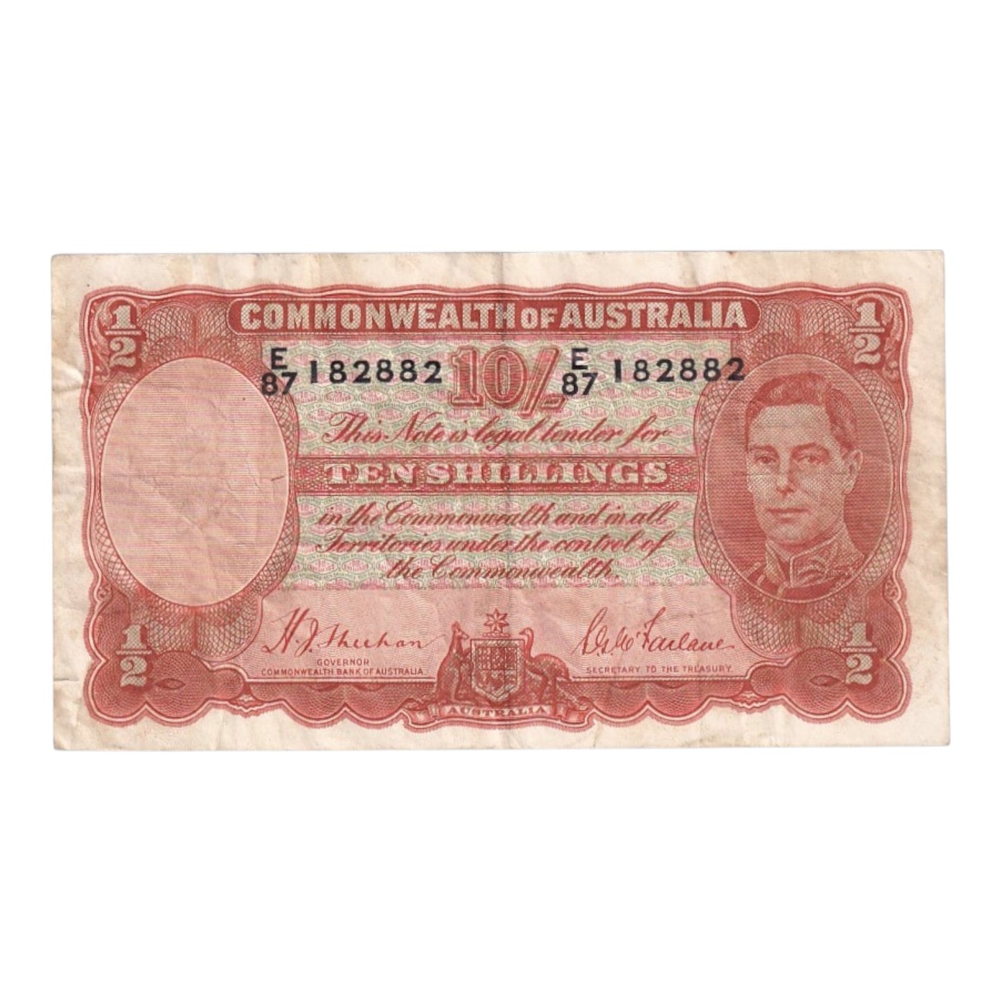 1939 Australian Ten Shilling Note - HJ Sheehan/SG McFarlane - R12 - Fine