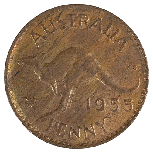 1955 (Y.) Australian Penny - About Uncirculated - Planchet Flaw