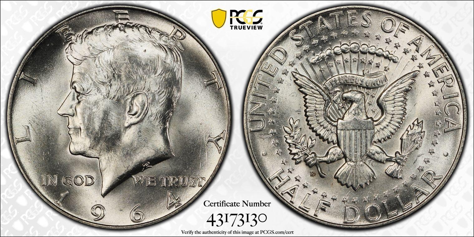 1964-D USA 50 Cent Coin - Graded MS65 by PCGS - CERT VERIFICATION #431 –  Loose Change Coins