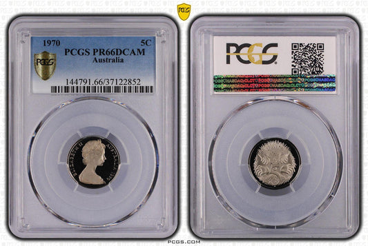 1970 Australian 5 Cent Coin - Graded PR66DCAM by PCGS - Loose Change Coins