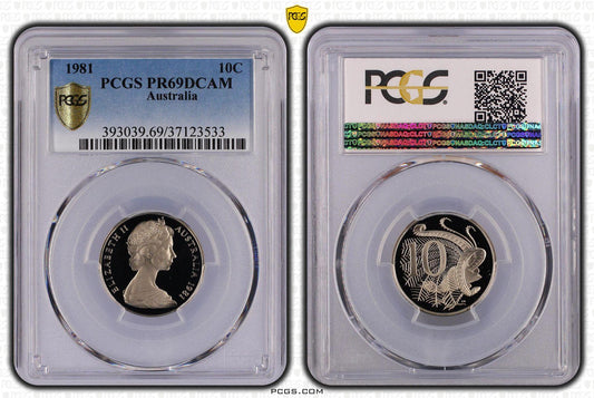 1981 Australian 10 Cent Coin - Graded PR69DCAM by PCGS - Loose Change Coins