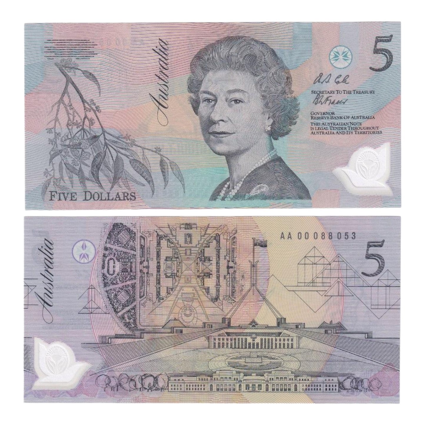 1992 Australian $5 Note - AA 00088053 - Fraser/Cole - R214F - First Prefix - Uncirculated