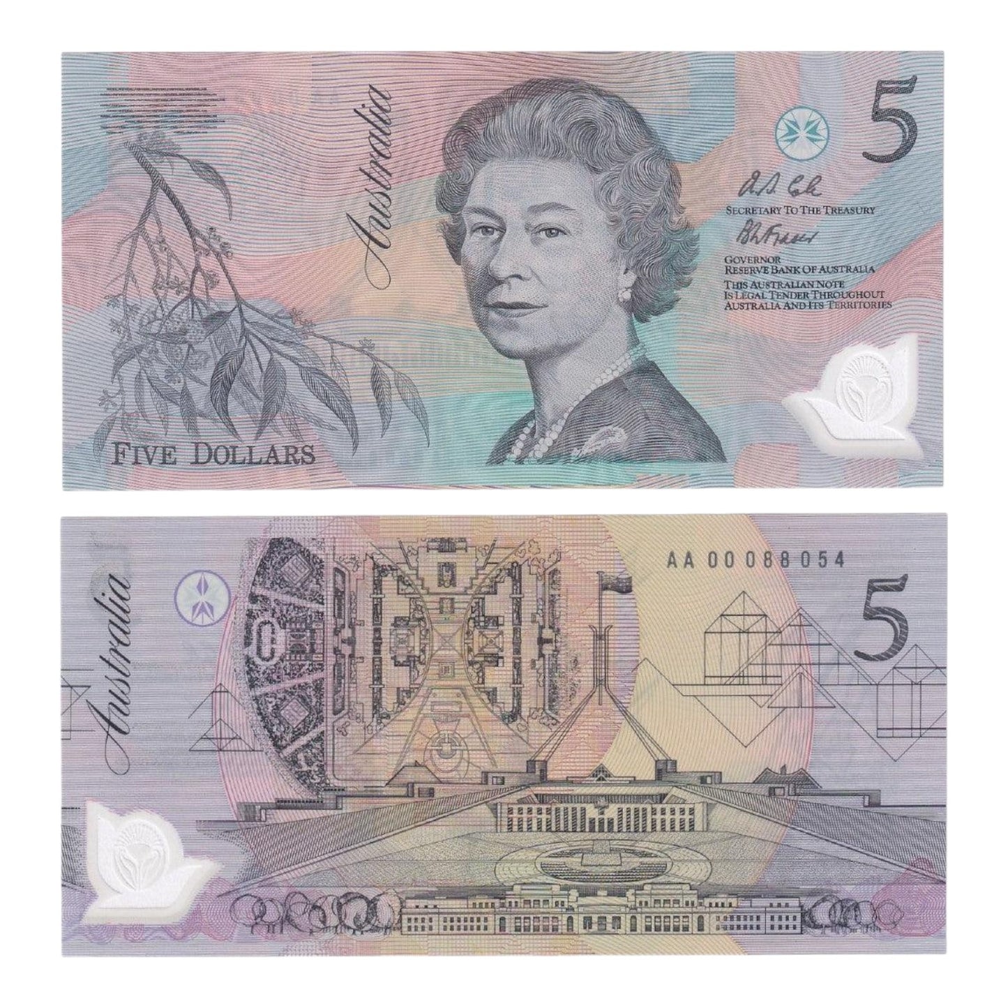 1992 Australian $5 Note - AA 00088054 - Fraser/Cole - R214F - First Prefix - Uncirculated