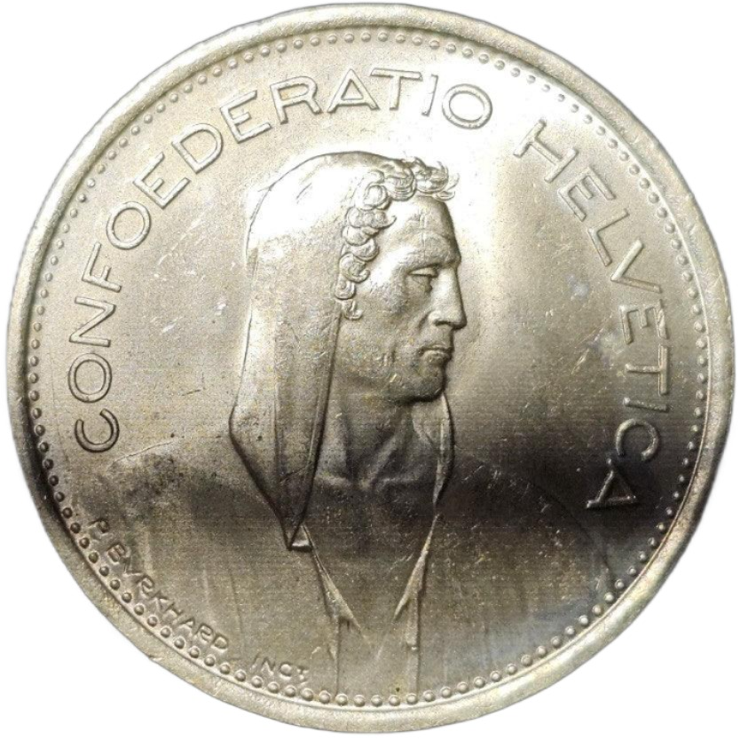 1969 'B' Switzerland 5 Francs - Herdsman - Silver (.835) - Uncirculated