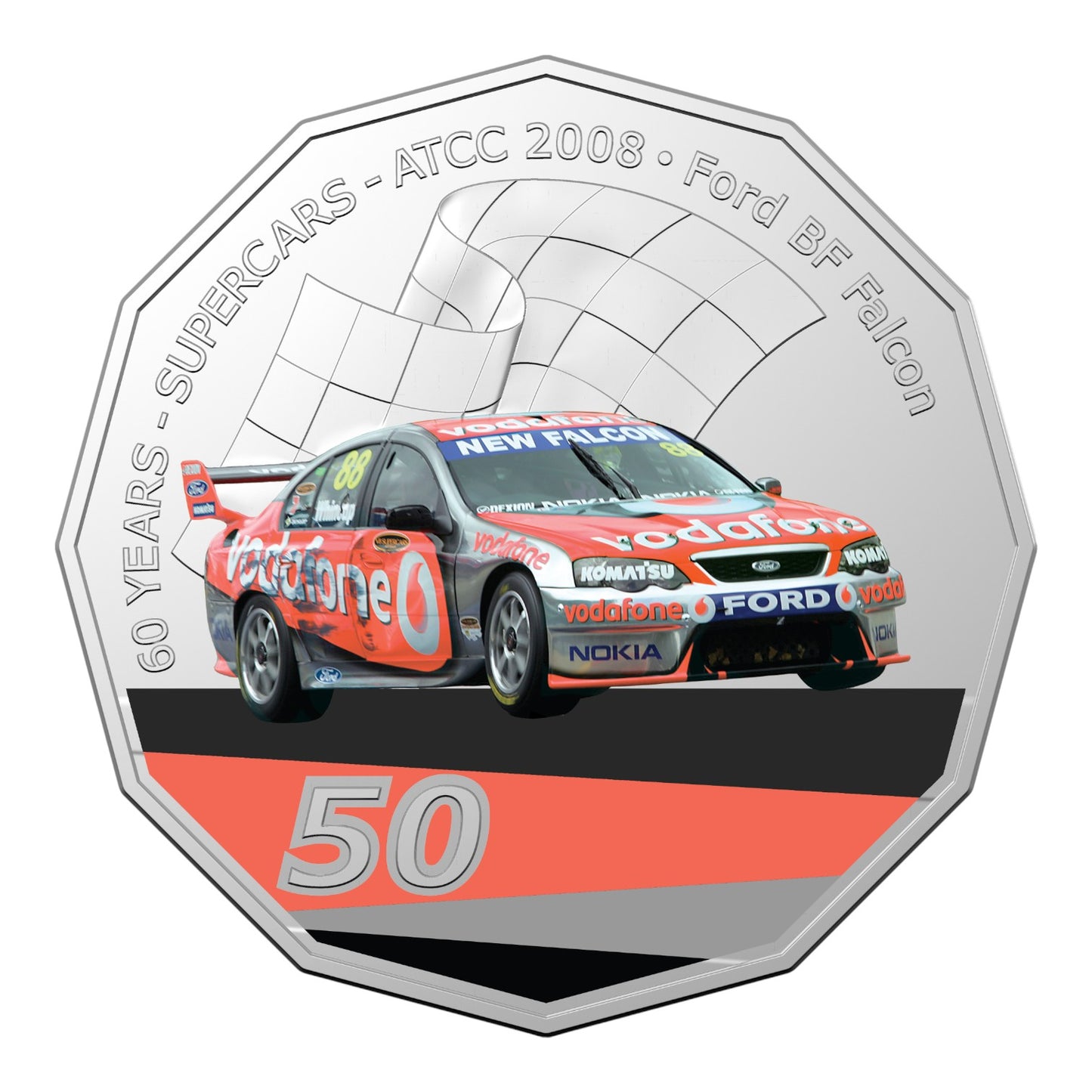 2020 50c Coin - 2008 Ford BF Falcon - 60 Years of Supercars
