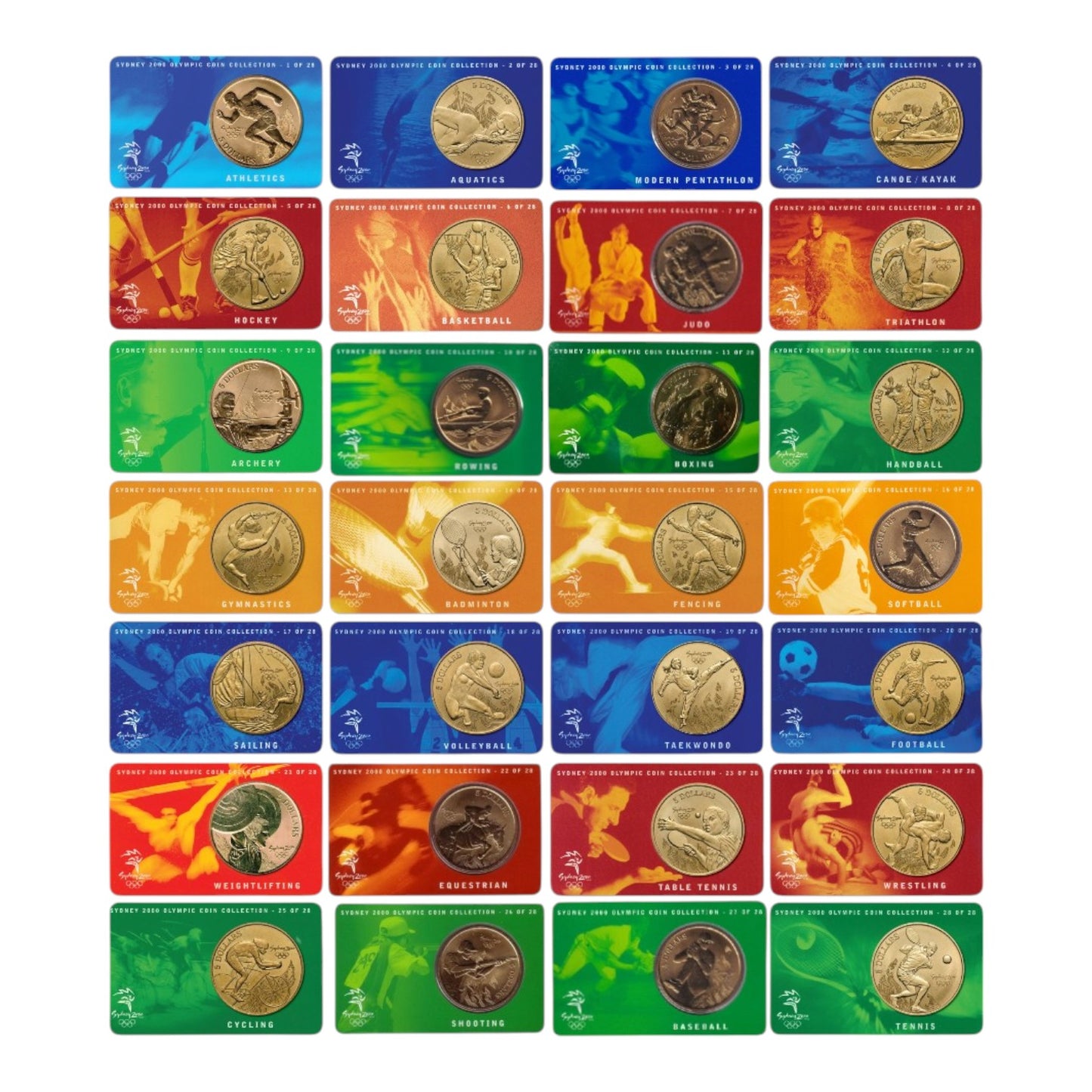 2000 Sydney Olympics $5 Dollar Coin Collection in Official Album - 28 Coins