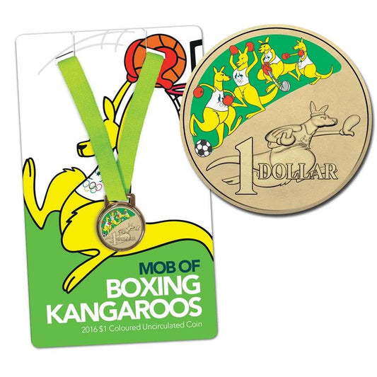 2016 $1 Coin - Mob Of Boxing Kangaroos - Coloured Uncircualted Coin - Basketball - Loose Change Coins