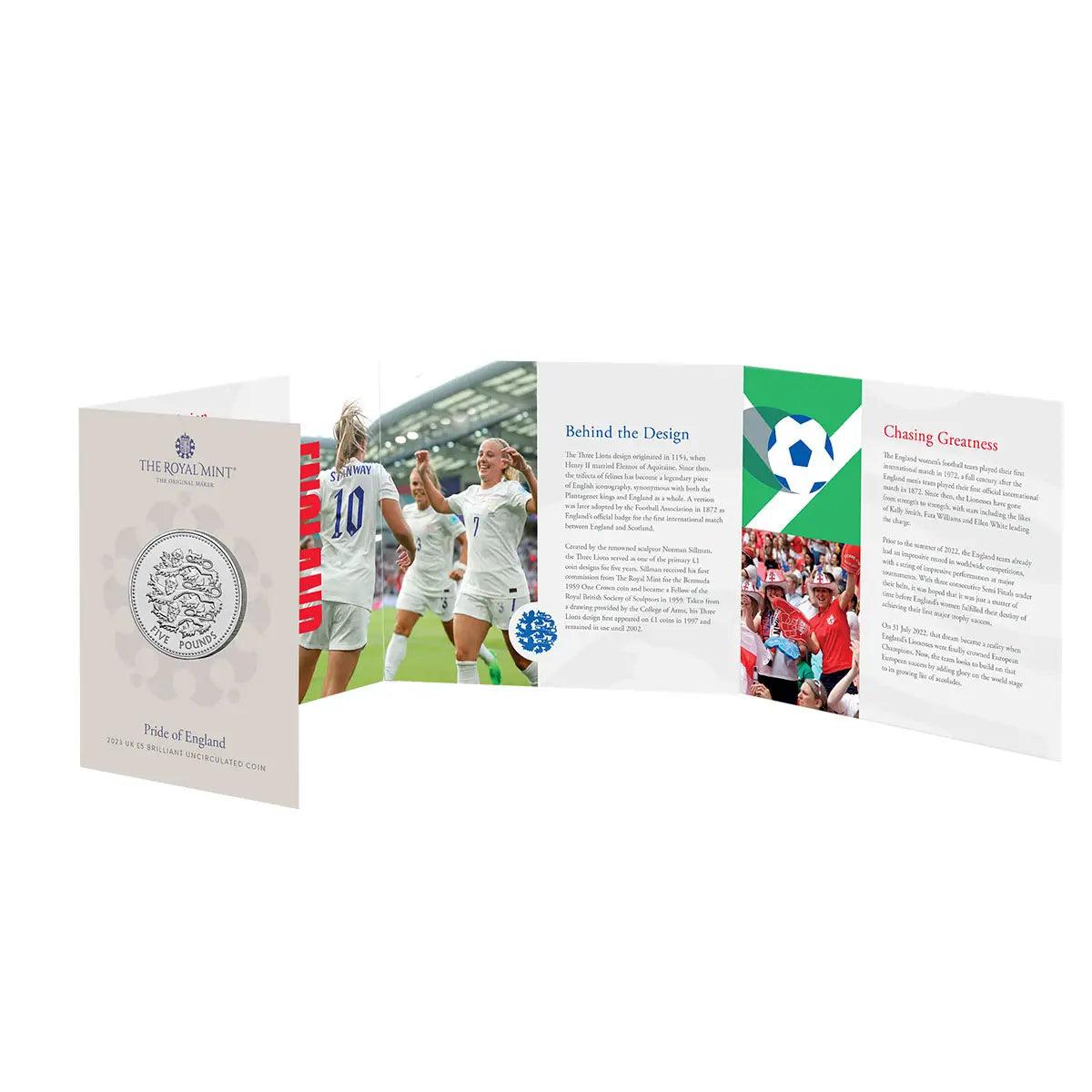 Pride of England 2023 UK £5 Brilliant Uncirculated - FIFA Women's World Cup - Lionesses - Loose Change Coins