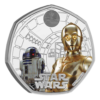 Star Wars R2-D2 and C-3PO 2023 UK 50p Silver Proof Colour Coin - Loose Change Coins