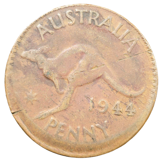 1944 Y. Australian Penny - Error Coin - Broadstrike - Very Good