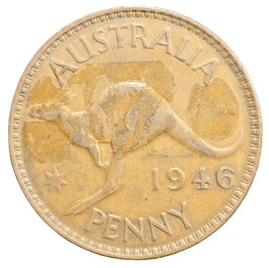 1946 Australian Penny - Considered scarce -  Fine with Adhesive Traces