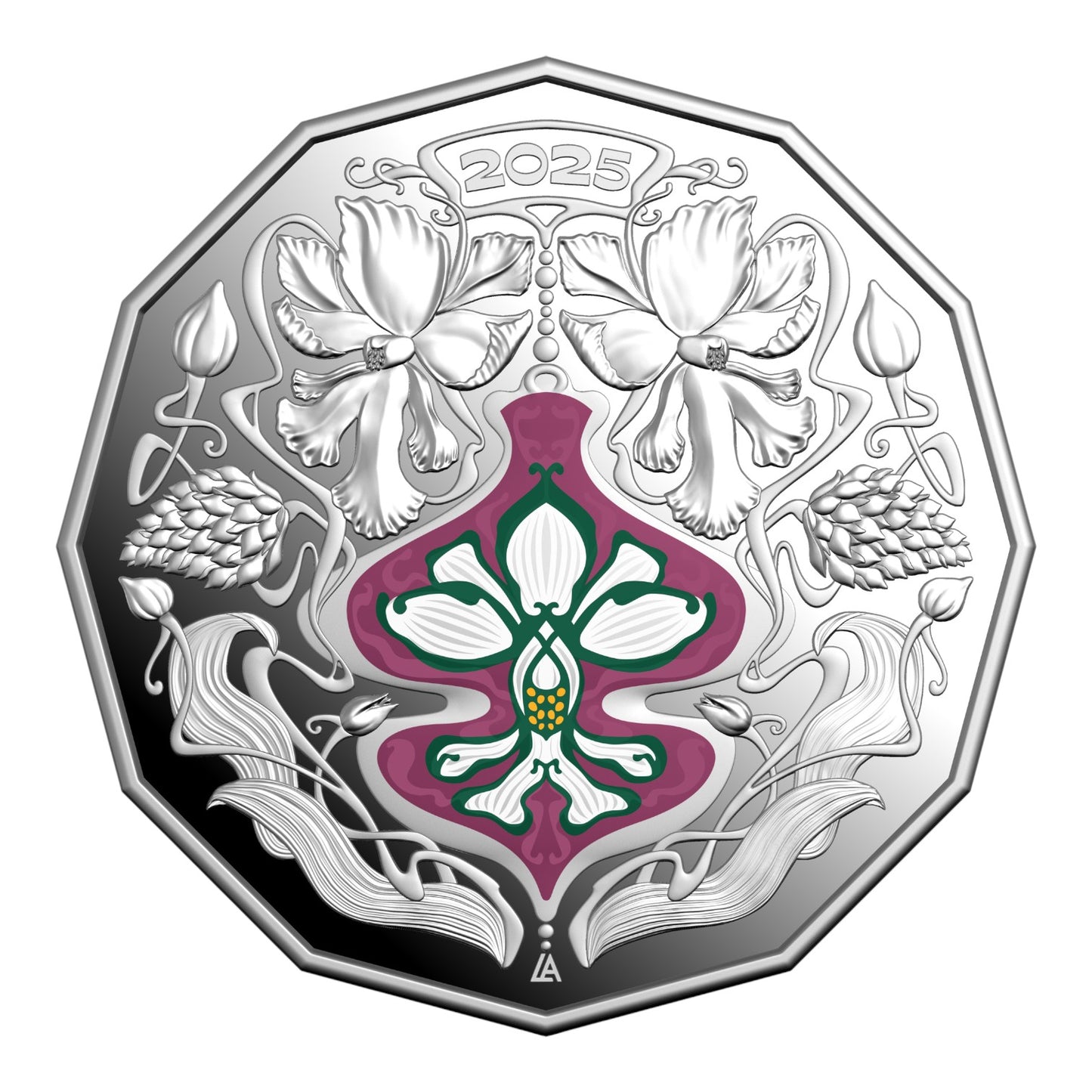 2025 50c Coloured Fine Silver Proof Coin - Christmas Festive Florals