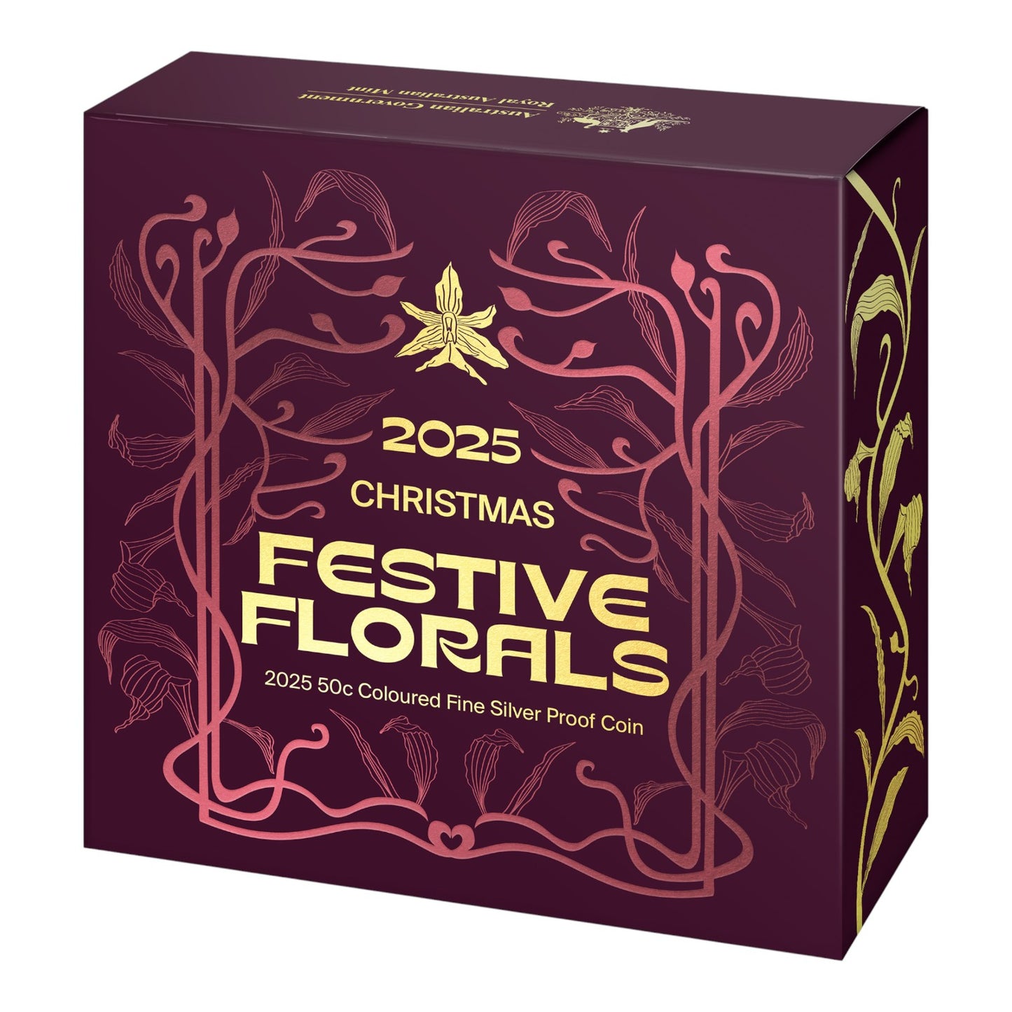 2025 50c Coloured Fine Silver Proof Coin - Christmas Festive Florals