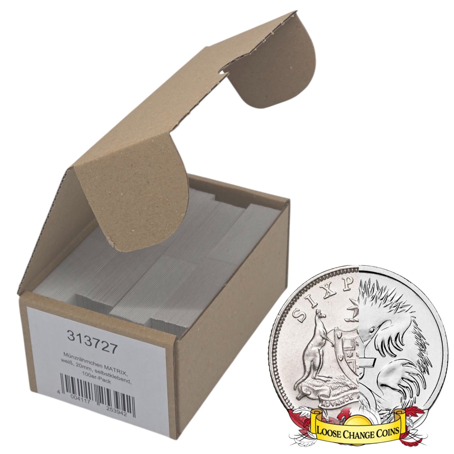 Lighthouse MATRIX WHITE Self-Adhesive Coin Holders - 5 Cent Coin & Sixpence: 20mm